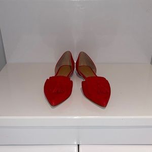 J. Crew outlet orange/red suede Oxford loafer.